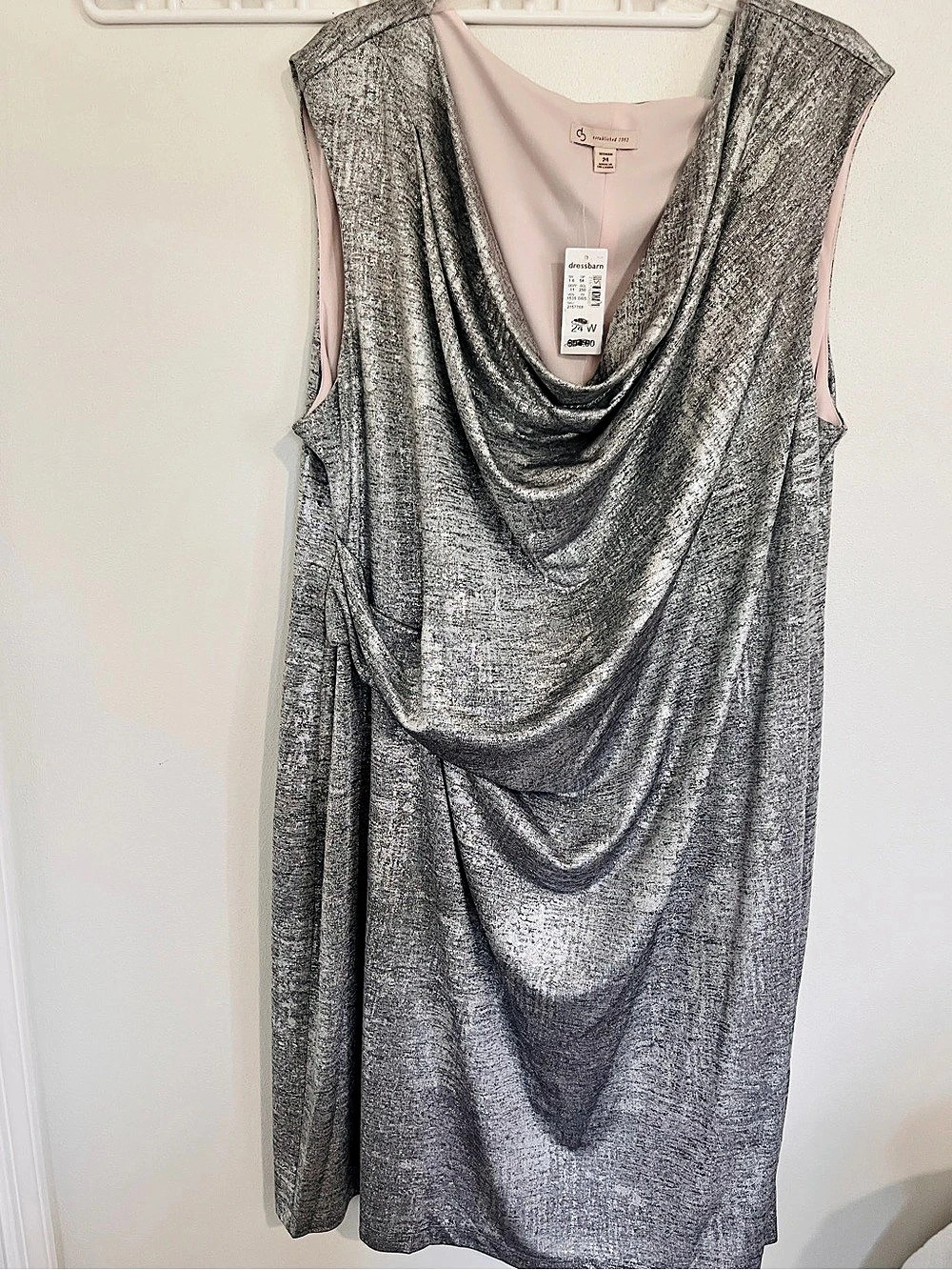 dressbarn Draped Neck Mini Dress in Gray & Silver Size 24W NWT